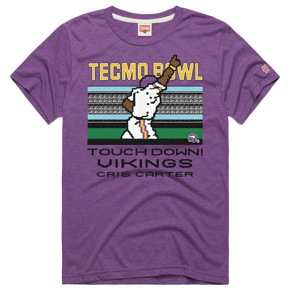 Cris Carter  Homage Unisex Tecmo Bowl Retired Player Graphic Tri-Blend T-Shirt - Minnesota Vikings T-shirts