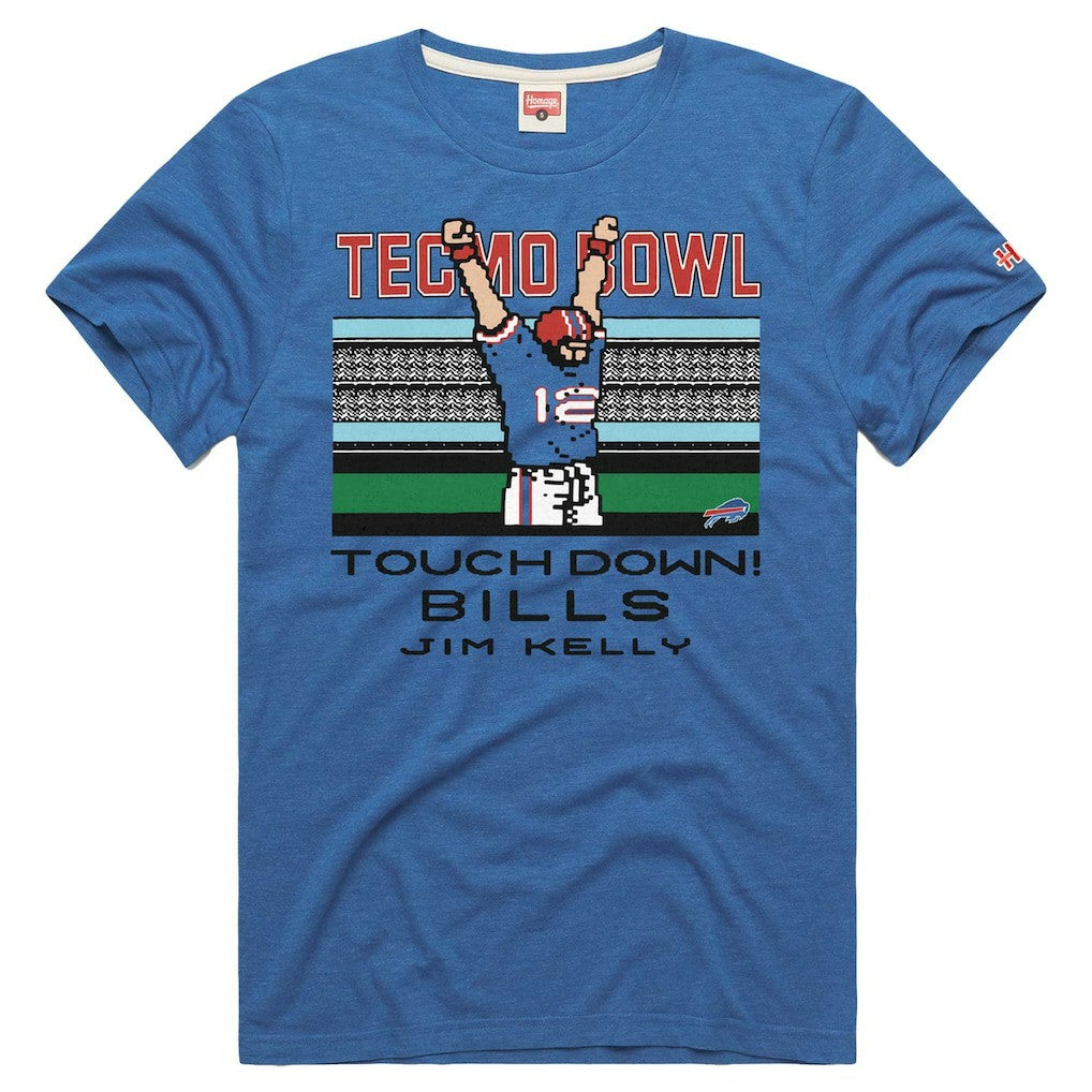 Jim Kelly  Homage Unisex Tecmo Bowl Retired Player Graphic Tri-Blend T-Shirt - Buffalo Bills T-shirts