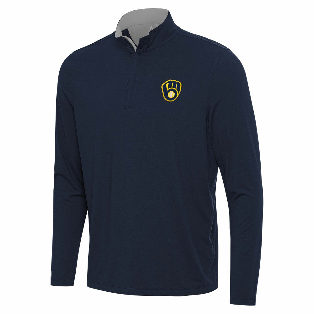 Navy Milwaukee Brewers Antigua Content Quarter-Zip Top