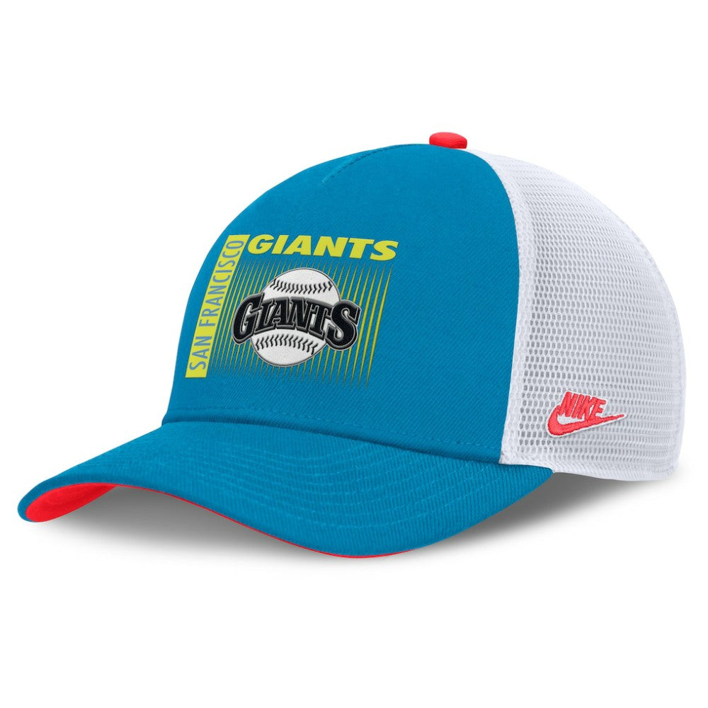 Blue San Francisco Giants Nike Neon 90s Rise Structured Performance Adjustable Trucker Hat