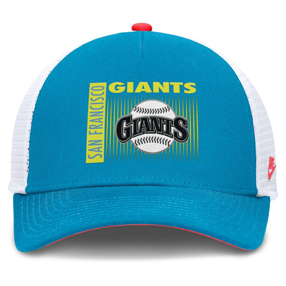 Blue San Francisco Giants Nike Neon 90s Rise Structured Performance Adjustable Trucker Hat