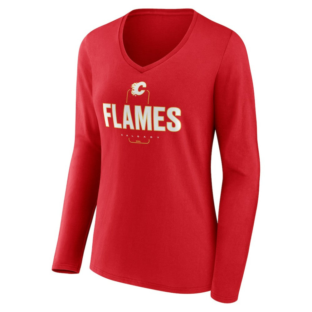 NHL Calgary Flames Women's Personalized Name & Number Midfielder Long Sleeve V-Neck T-Shirt