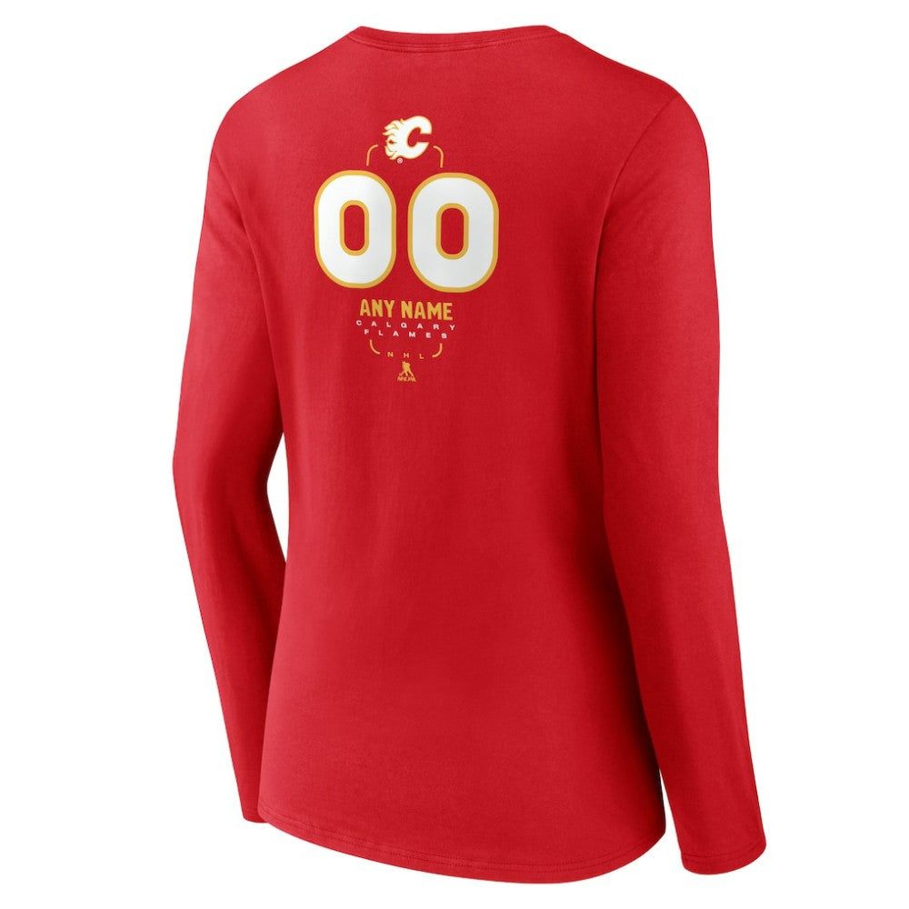 NHL Calgary Flames Women's Personalized Name & Number Midfielder Long Sleeve V-Neck T-Shirt