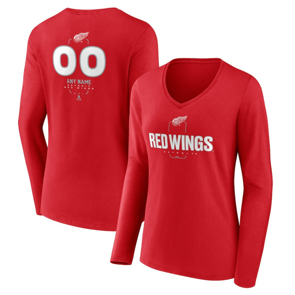 NHL Detroit Red Wings Women's Personalized Name & Number Midfielder Long Sleeve V-Neck T-Shirt