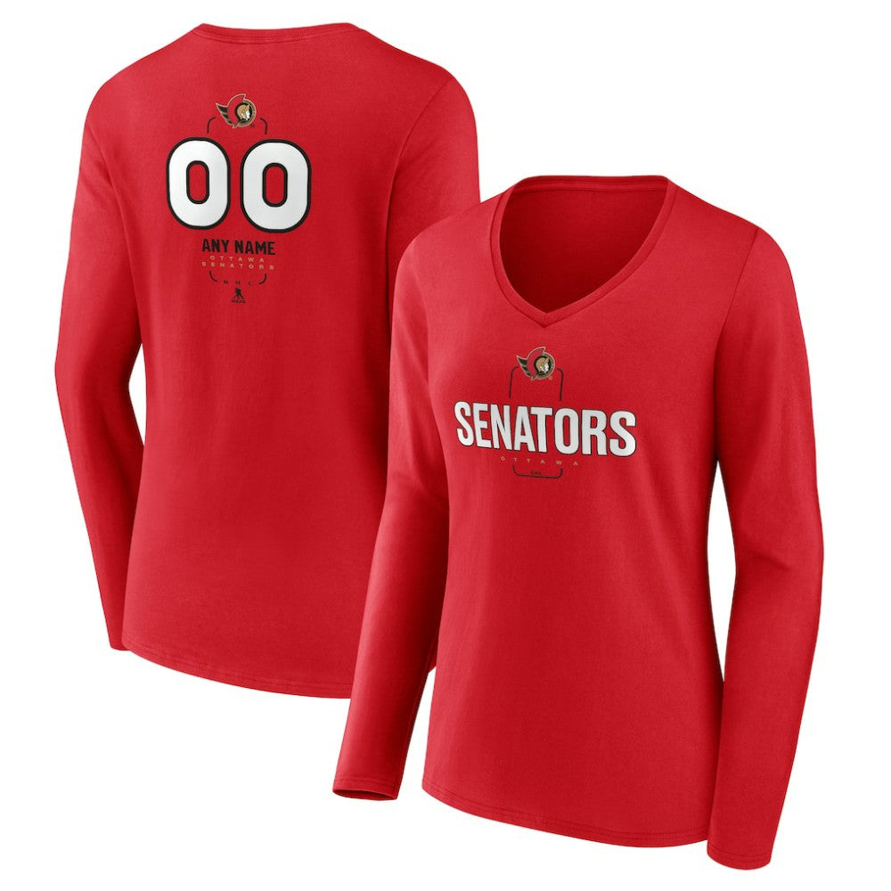 NHL Ottawa Senators Women's Personalized Name & Number Midfielder Long Sleeve V-Neck T-Shirt