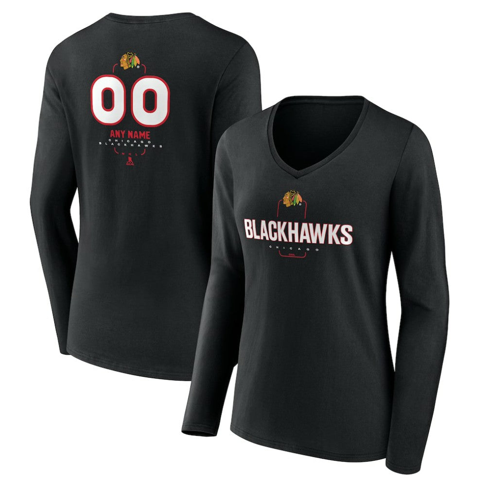NHL Chicago Blackhawks Women's Personalized Name & Number Midfielder Long Sleeve V-Neck T-Shirt