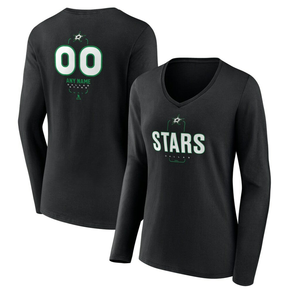 NHL Dallas Stars Women's Personalized Name & Number Midfielder Long Sleeve V-Neck T-Shirt