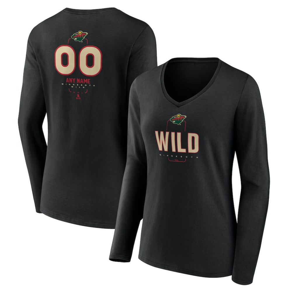 NHL Minnesota Wild Women's Personalized Name & Number Midfielder Long Sleeve V-Neck T-Shirt