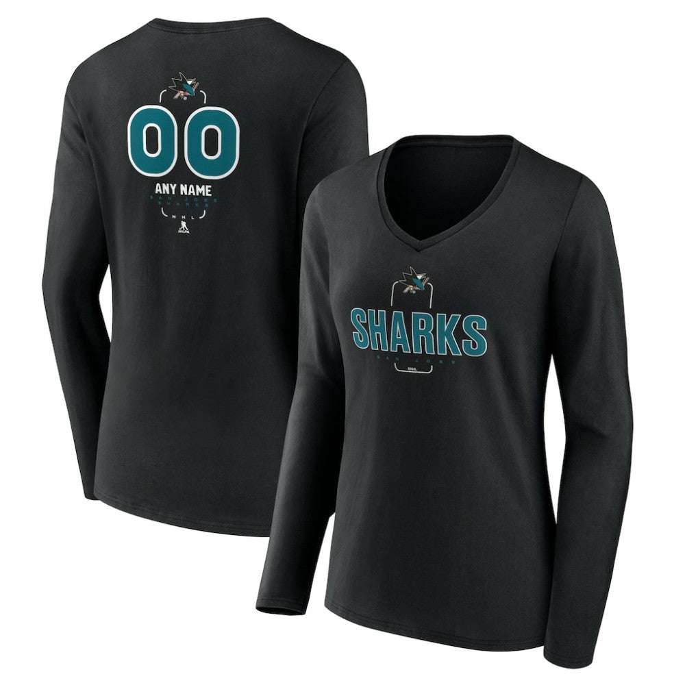 NHL San Jose Sharks Women's Personalized Name & Number Midfielder Long Sleeve V-Neck T-Shirt
