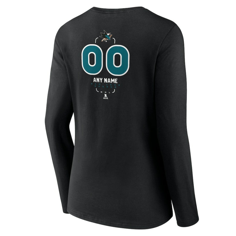 NHL San Jose Sharks Women's Personalized Name & Number Midfielder Long Sleeve V-Neck T-Shirt