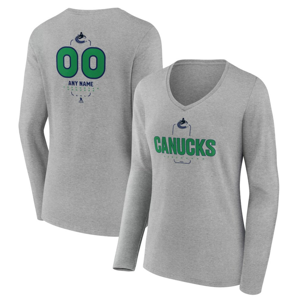 NHL Vancouver Canucks Women's Personalized Name & Number Midfielder Long Sleeve V-Neck T-Shirt