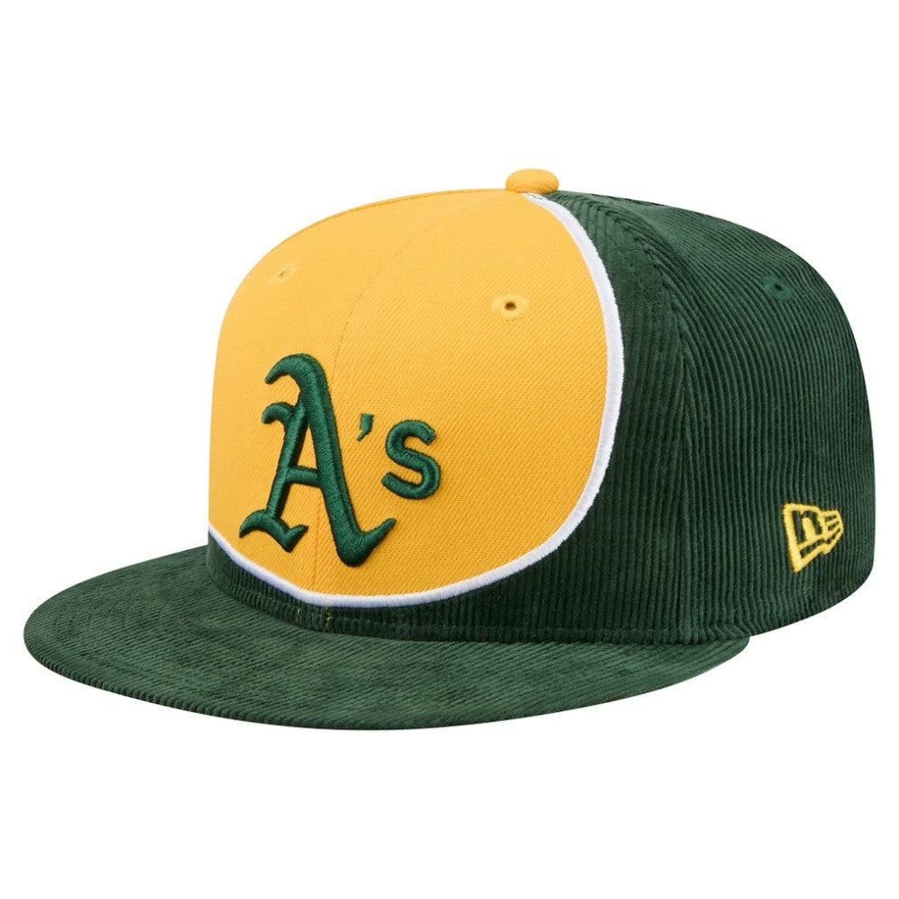 Green/Gold Athletics New Era Retro Split Corduroy Snapback Hat