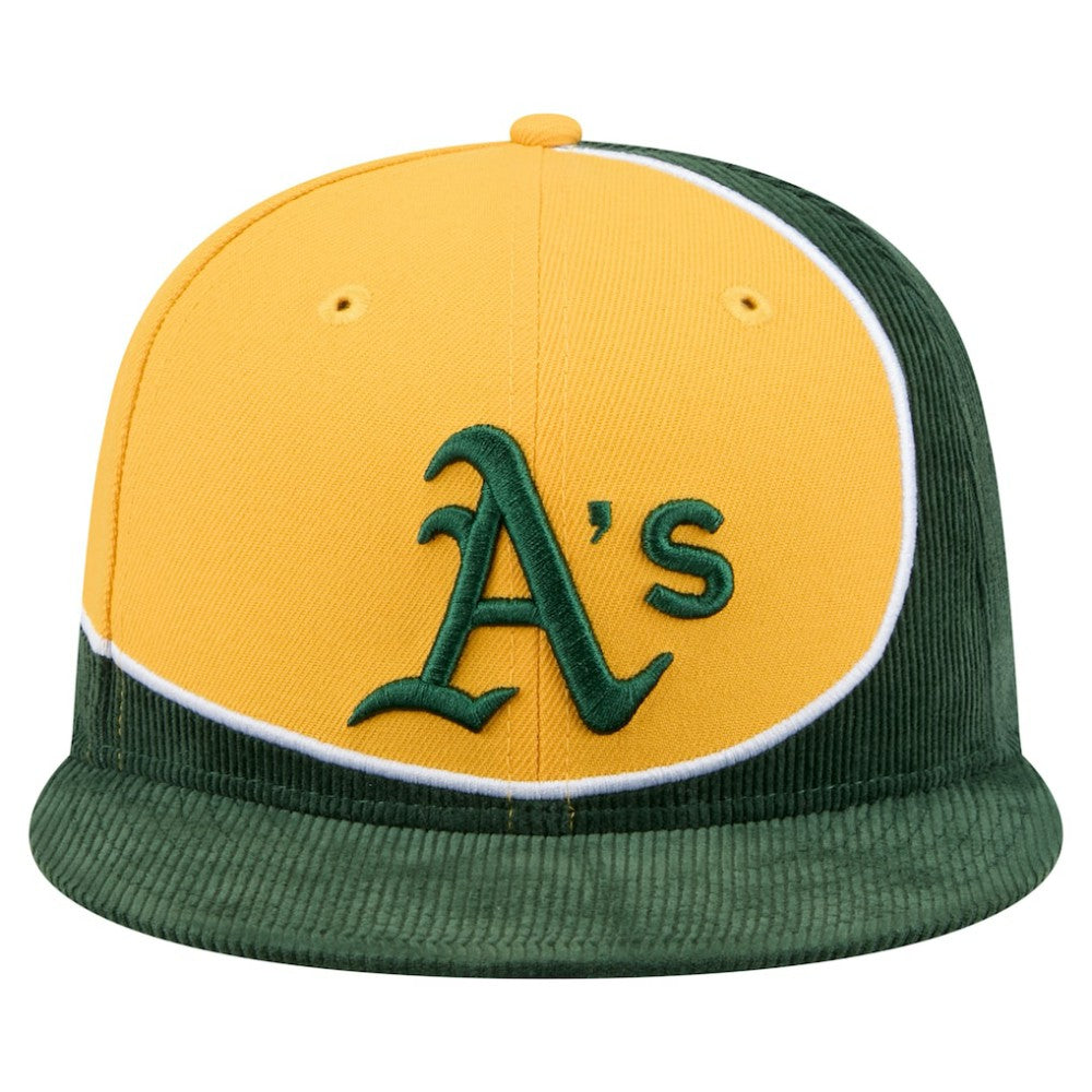 Green/Gold Athletics New Era Retro Split Corduroy Snapback Hat