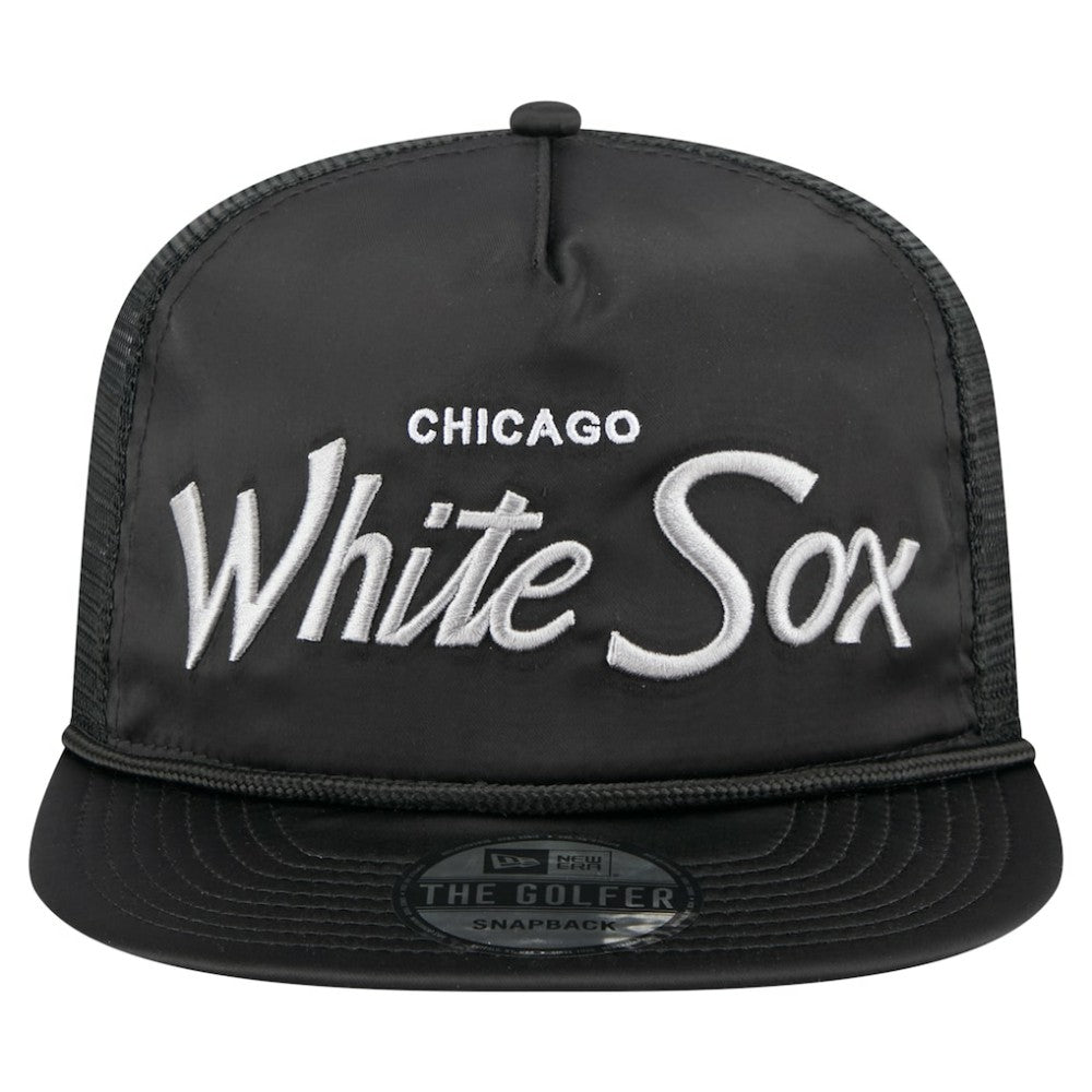 Black Chicago White Sox New Era Retro Satin Script Golfer Adjustable Hat