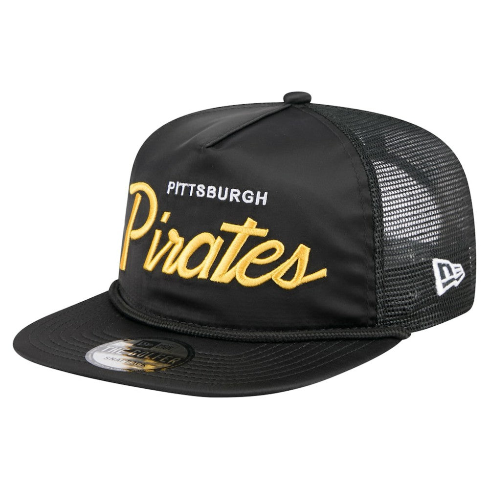 Black Pittsburgh Pirates New Era Retro Satin Script Golfer Adjustable Hat