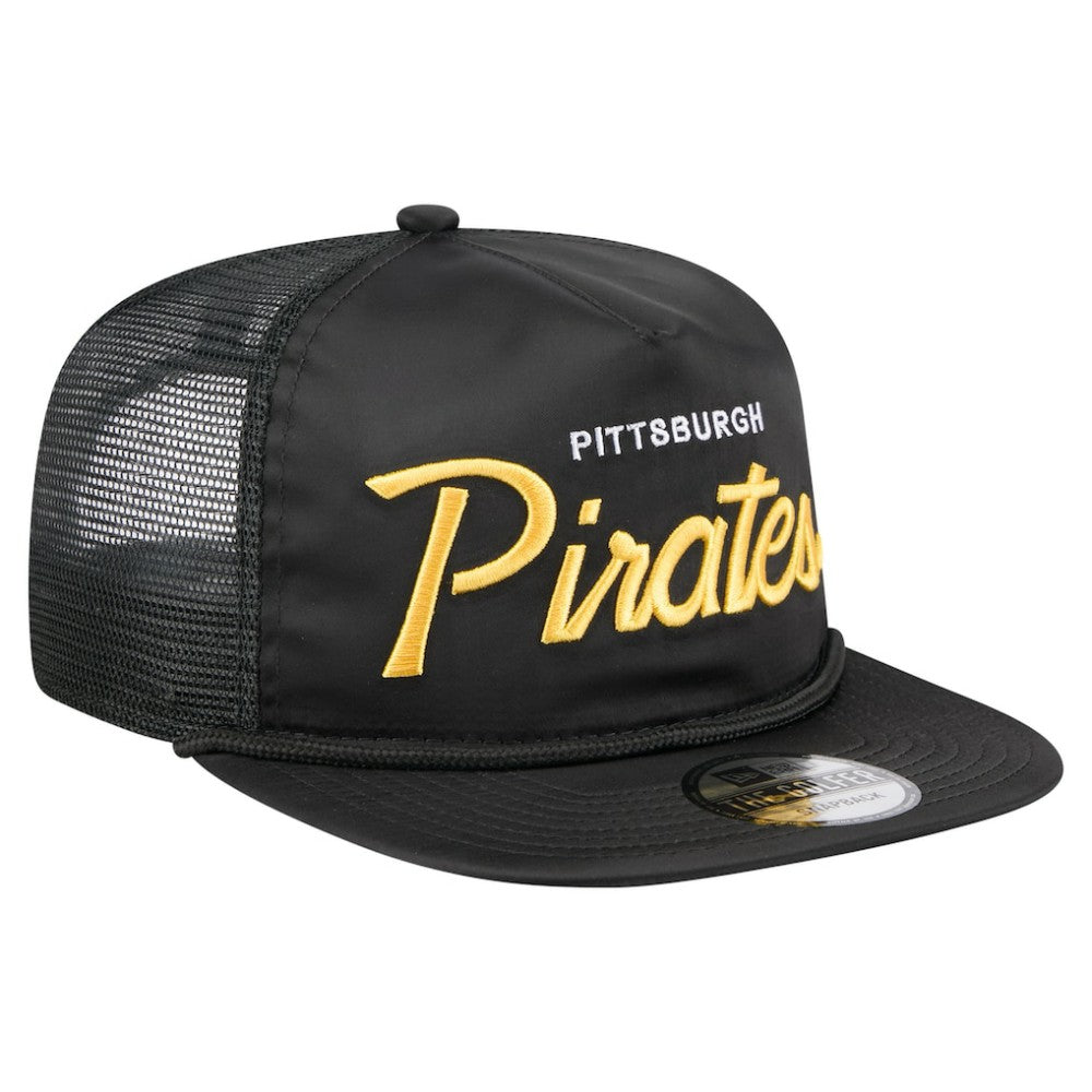 Black Pittsburgh Pirates New Era Retro Satin Script Golfer Adjustable Hat
