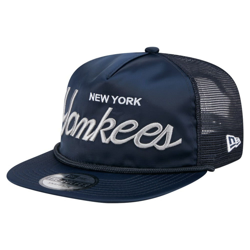 Navy New York Yankees New Era Retro Satin Script Golfer Adjustable Hat