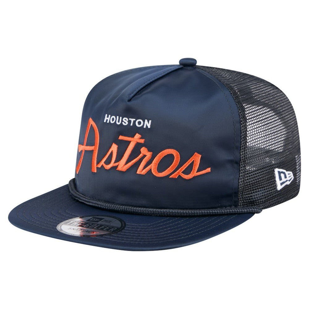 Navy Houston Astros New Era Retro Satin Script Golfer Adjustable Hat