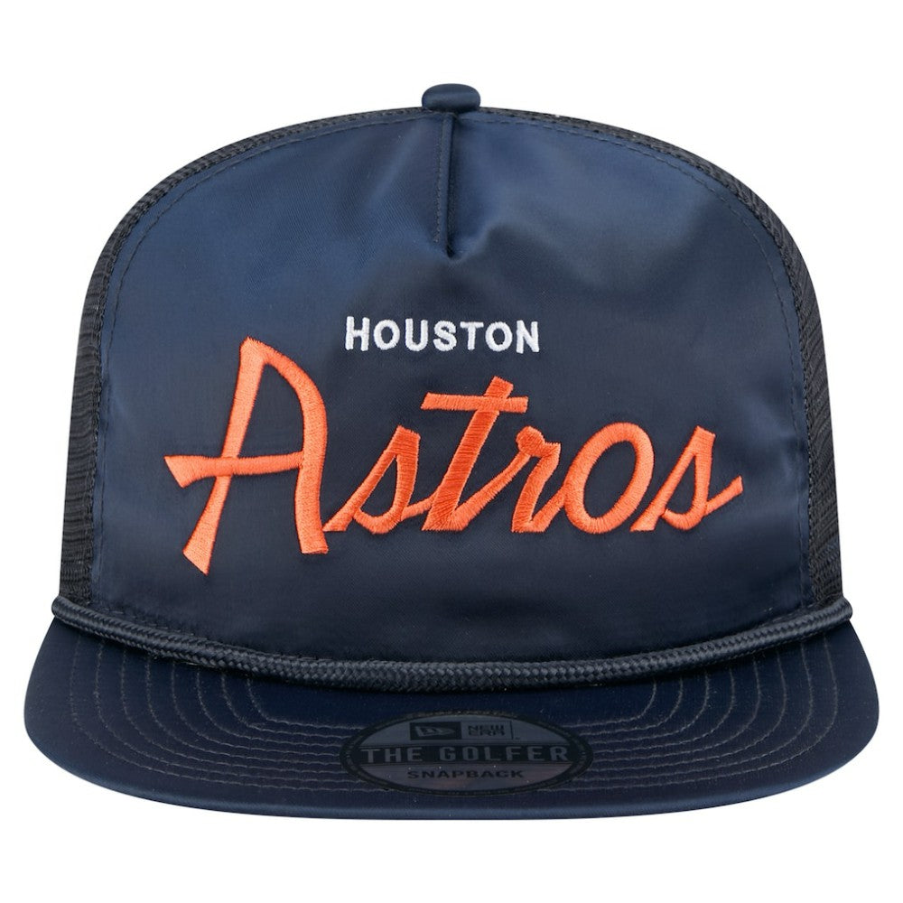 Navy Houston Astros New Era Retro Satin Script Golfer Adjustable Hat