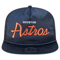 Navy Houston Astros New Era Retro Satin Script Golfer Adjustable Hat