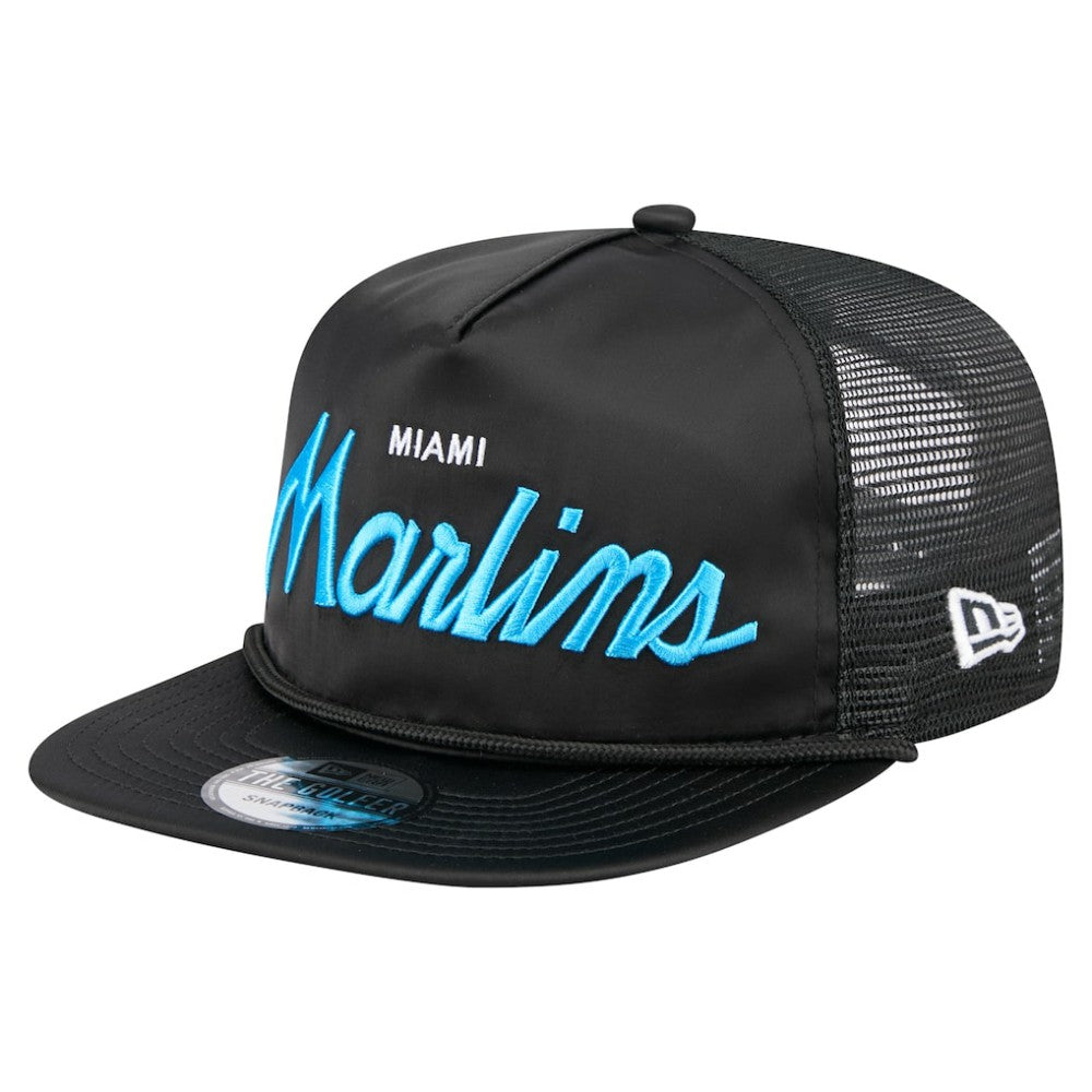 Black Miami Marlins New Era Retro Satin Script Golfer Adjustable Hat