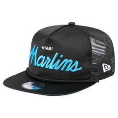 Black Miami Marlins New Era Retro Satin Script Golfer Adjustable Hat