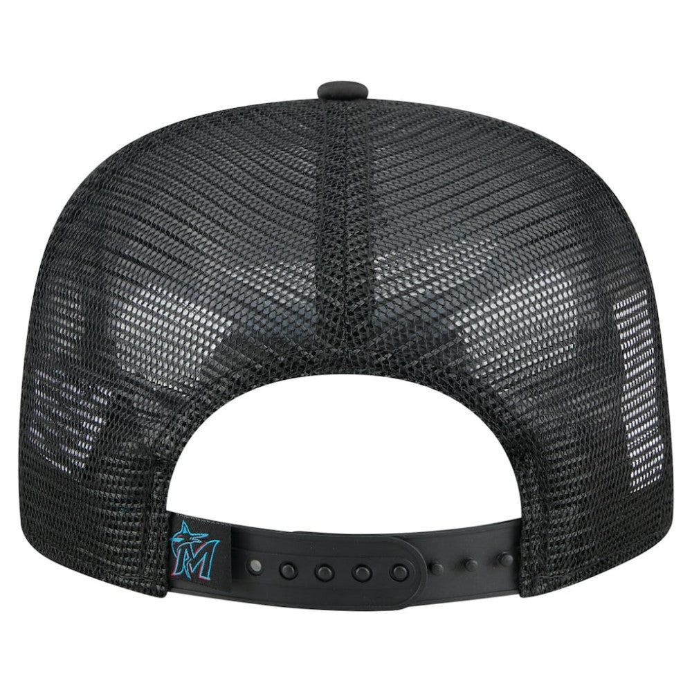 Black Miami Marlins New Era Retro Satin Script Golfer Adjustable Hat