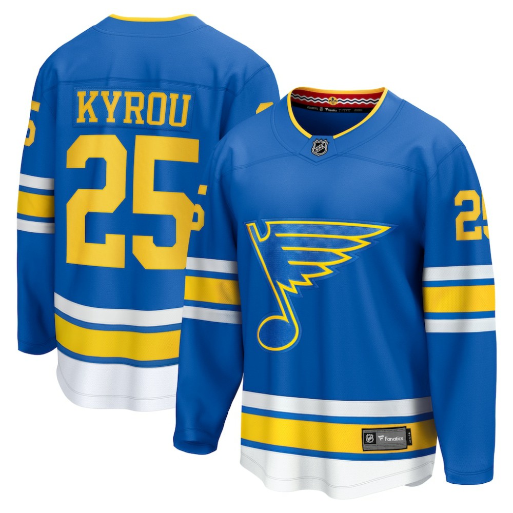 NHL Jordan Kyrou St. Louis Blues Fanatics Home Breakaway Player Jersey