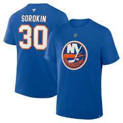 NHL Ilya Sorokin New York Islanders Fanatics Authentic Stack Name & Number T-Shirt