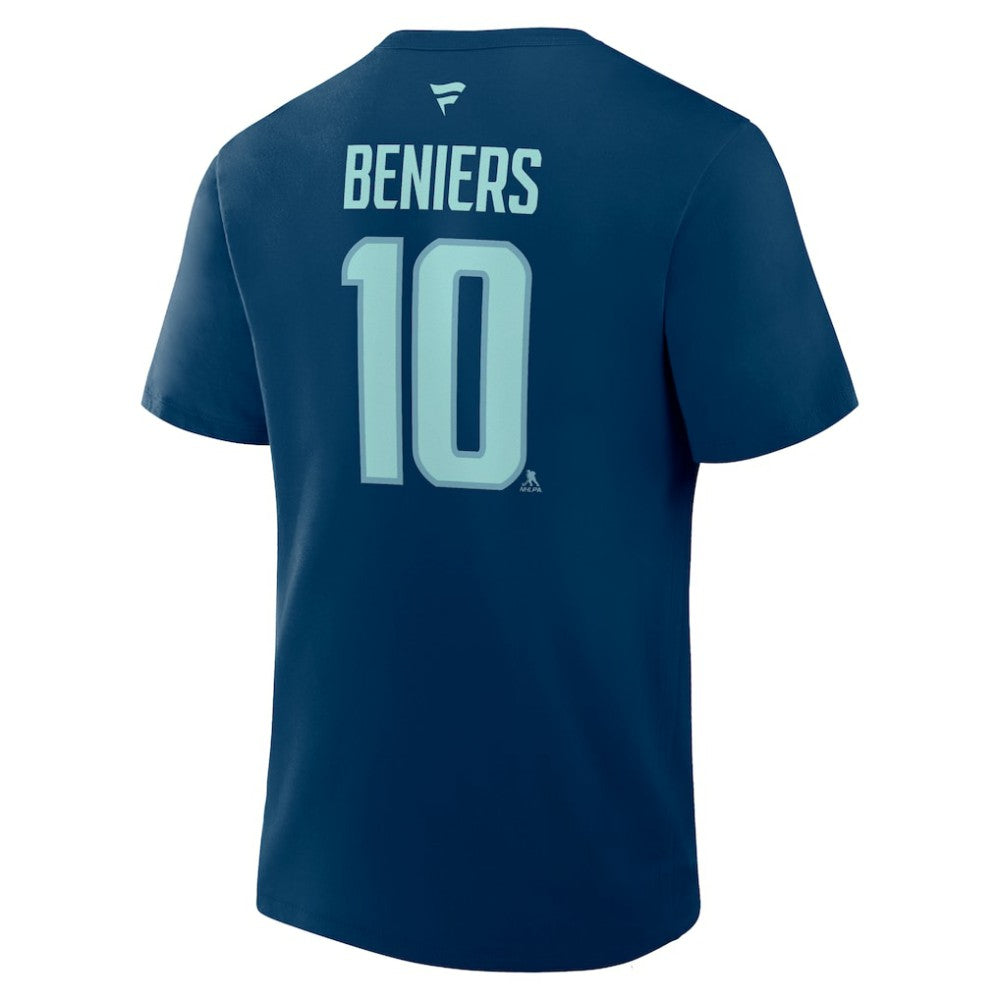 NHL Matty Beniers Seattle Kraken Fanatics Authentic Stack Name & Number T-Shirt