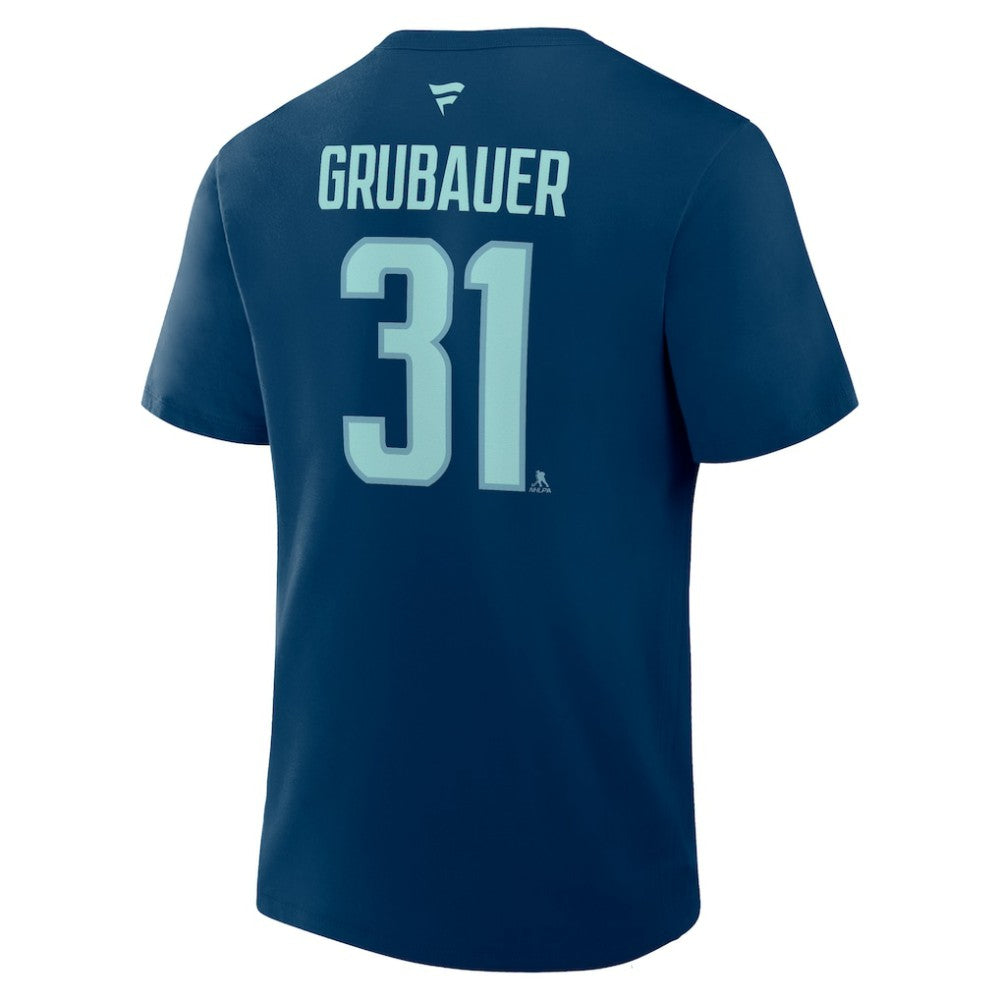 NHL Philipp Grubauer Seattle Kraken Fanatics Authentic Stack Name & Number T-Shirt