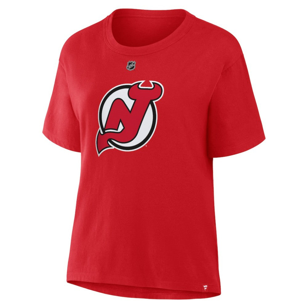 NHL Jack Hughes New Jersey Devils Fanatics Women's Authentic Stack Name & Number T-Shirt