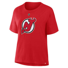 NHL Jack Hughes New Jersey Devils Fanatics Women's Authentic Stack Name & Number T-Shirt