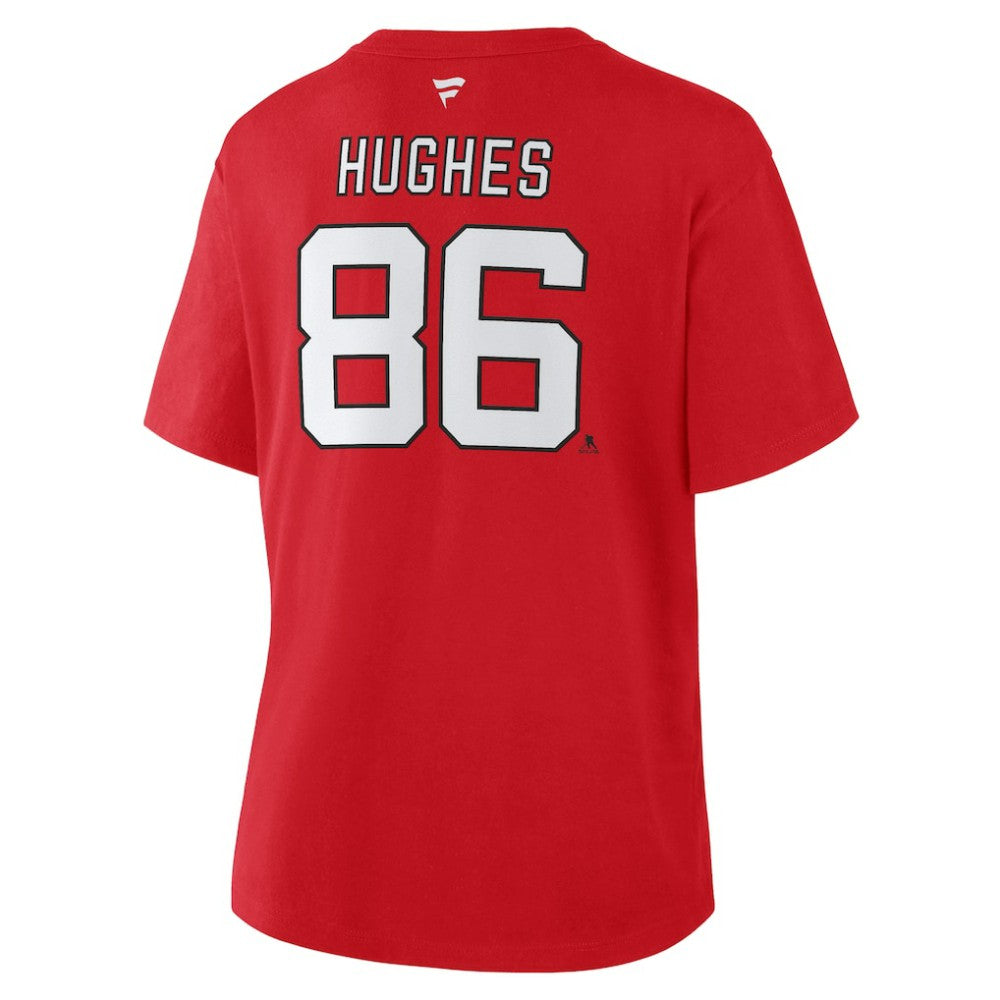 NHL Jack Hughes New Jersey Devils Fanatics Women's Authentic Stack Name & Number T-Shirt