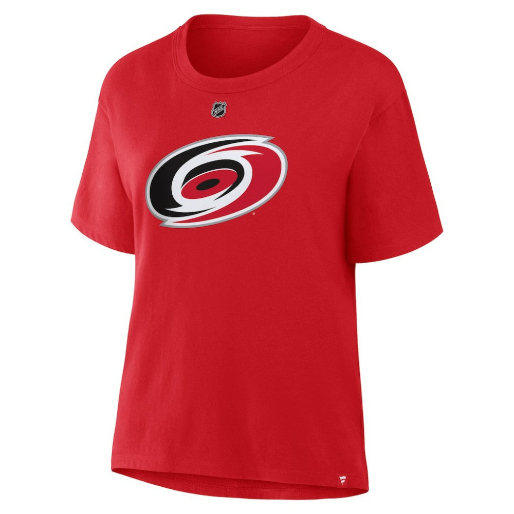 NHL Sebastian Aho Carolina Hurricanes Fanatics Women's Authentic Stack Name & Number T-Shirt