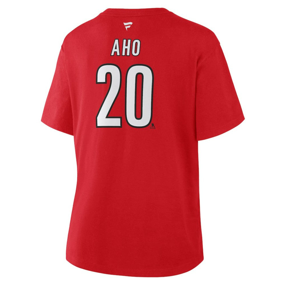 NHL Sebastian Aho Carolina Hurricanes Fanatics Women's Authentic Stack Name & Number T-Shirt