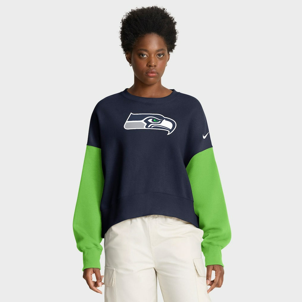 Women's Oversized Color-Block Pullover Sweatshirt - Seattle Seahawks Pullover