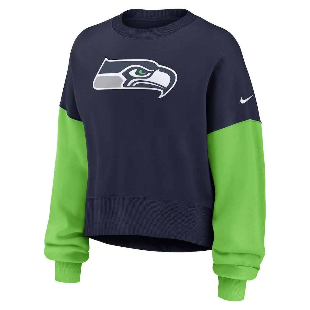 Women's Oversized Color-Block Pullover Sweatshirt - Seattle Seahawks Pullover
