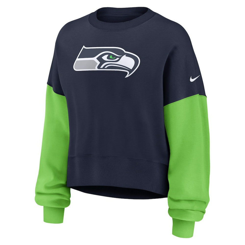 Women's Oversized Color-Block Pullover Sweatshirt - Seattle Seahawks Pullover