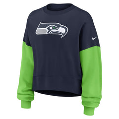 Women's Oversized Color-Block Pullover Sweatshirt - Seattle Seahawks Pullover