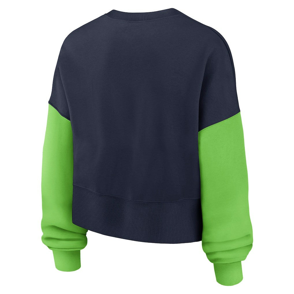 Women's Oversized Color-Block Pullover Sweatshirt - Seattle Seahawks Pullover