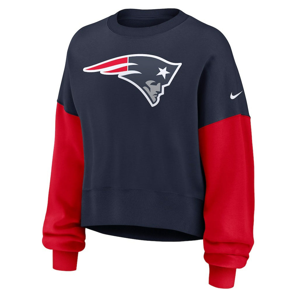 Women's Oversized Color-Block Pullover Sweatshirt - New England Patriots Pullover