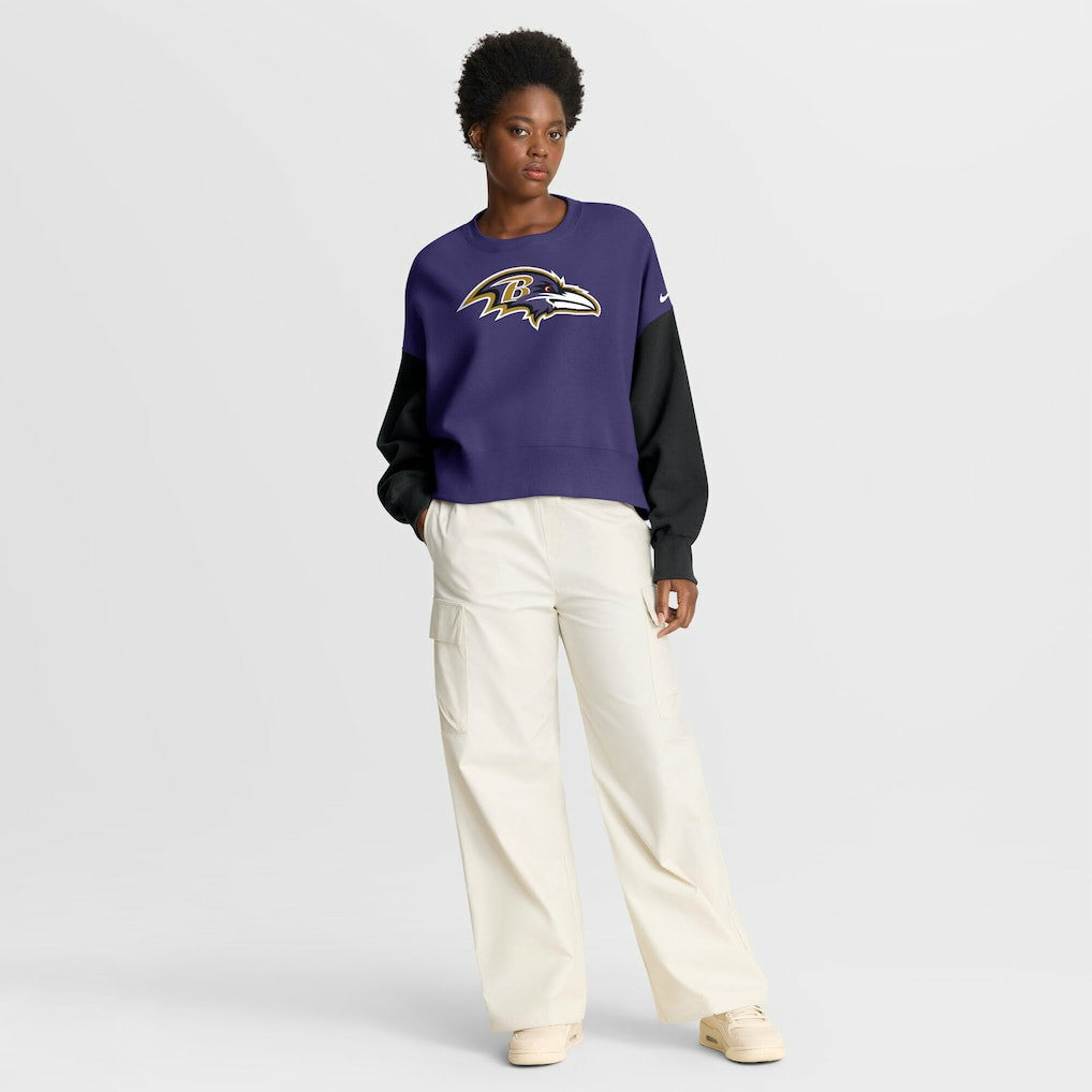 Women's Oversized Color-Block Pullover Sweatshirt - Baltimore Ravens Pullover