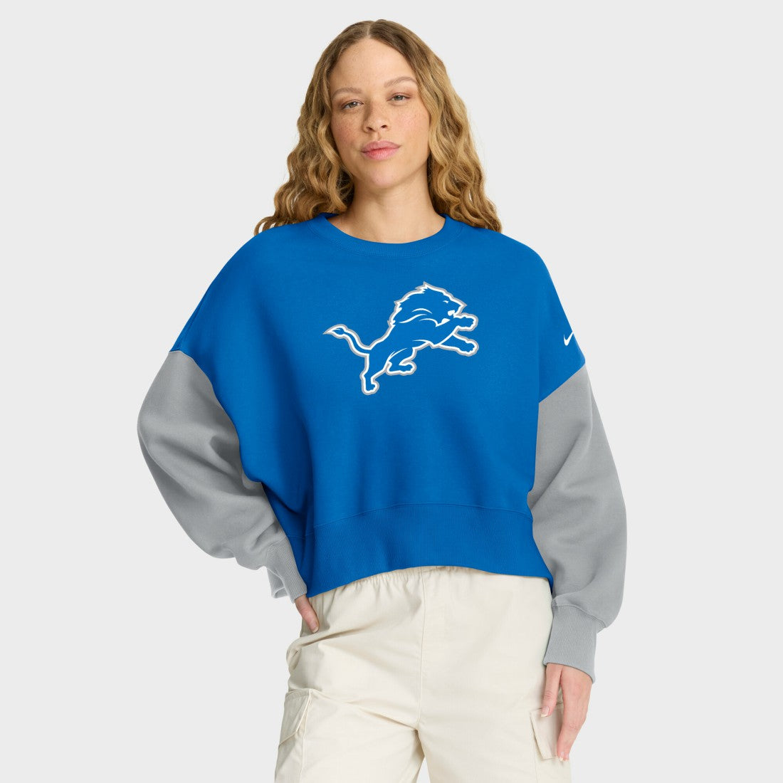 Women's Oversized Color-Block Pullover Sweatshirt - Detroit Lions Pullover