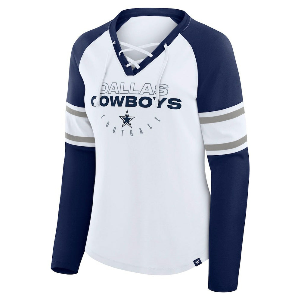 Women's Redzone Blitz Package Raglan Lace-Up V-Neck Long Sleeve T-Shirt - Dallas Cowboys T-shirts