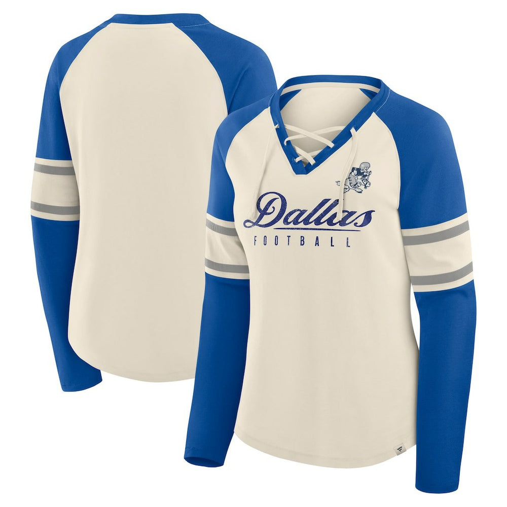 Women's Hometown Gridiron Hero Raglan Lace-Up V-Neck Long Sleeve T-Shirt - Dallas Cowboys T-shirts