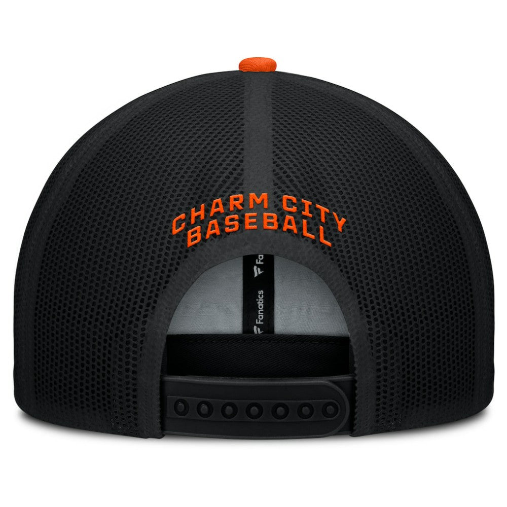 Black/Orange Baltimore Orioles Fanatics Cutoff Adjustable Trucker Hat