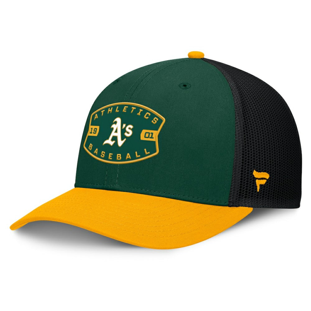 Green/Gold Athletics Fanatics Cutoff Adjustable Trucker Hat