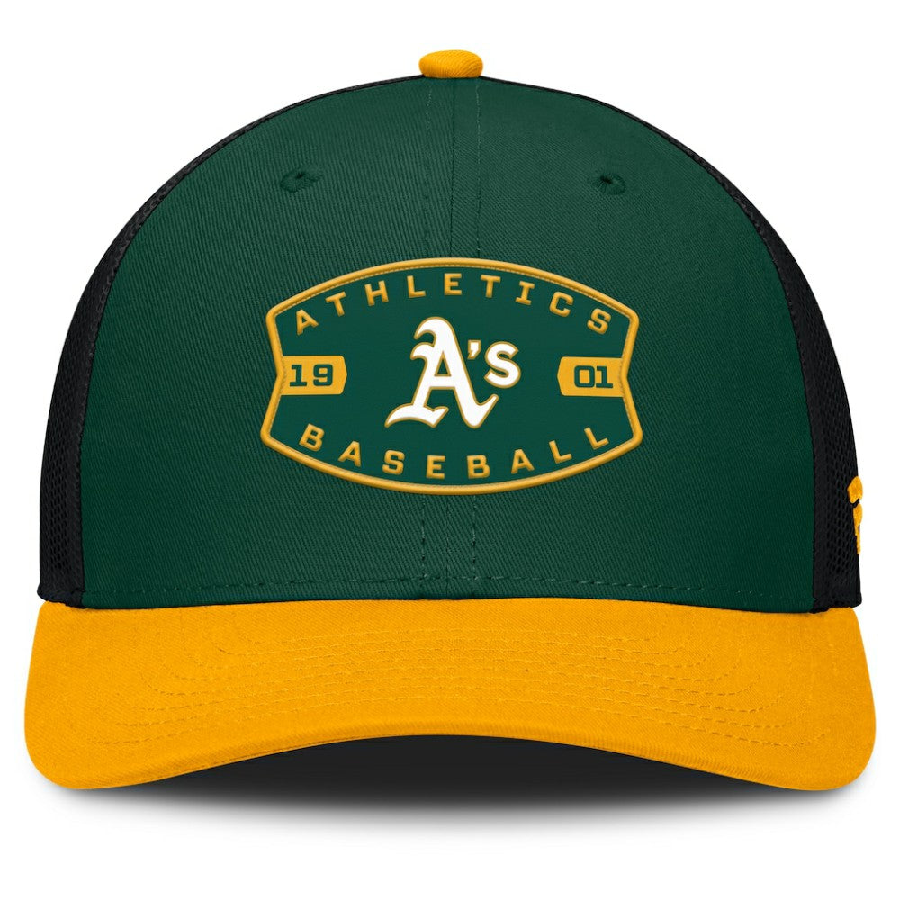 Green/Gold Athletics Fanatics Cutoff Adjustable Trucker Hat