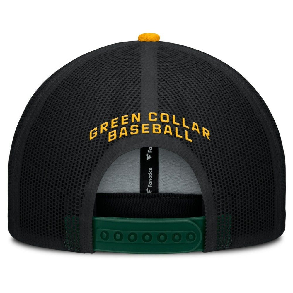 Green/Gold Athletics Fanatics Cutoff Adjustable Trucker Hat